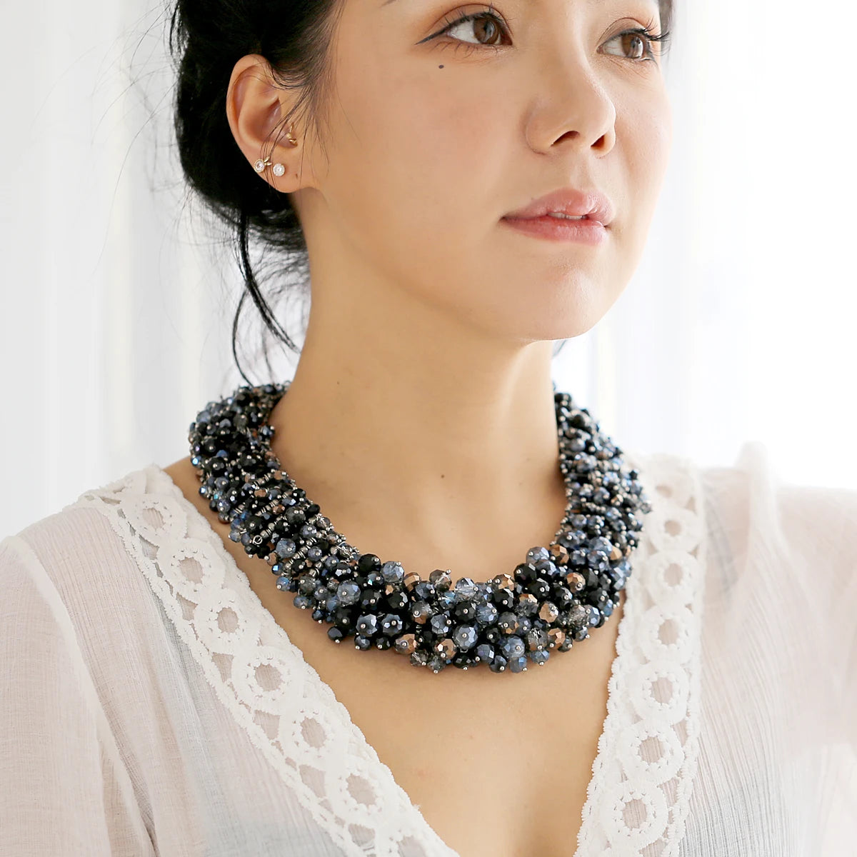 Double Layer Turquoise Bead Statement Necklace for Women