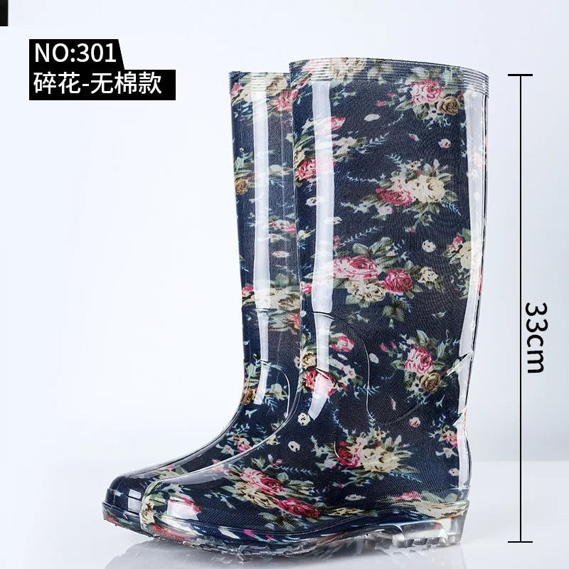 Warm Floral Platform Rain Boots