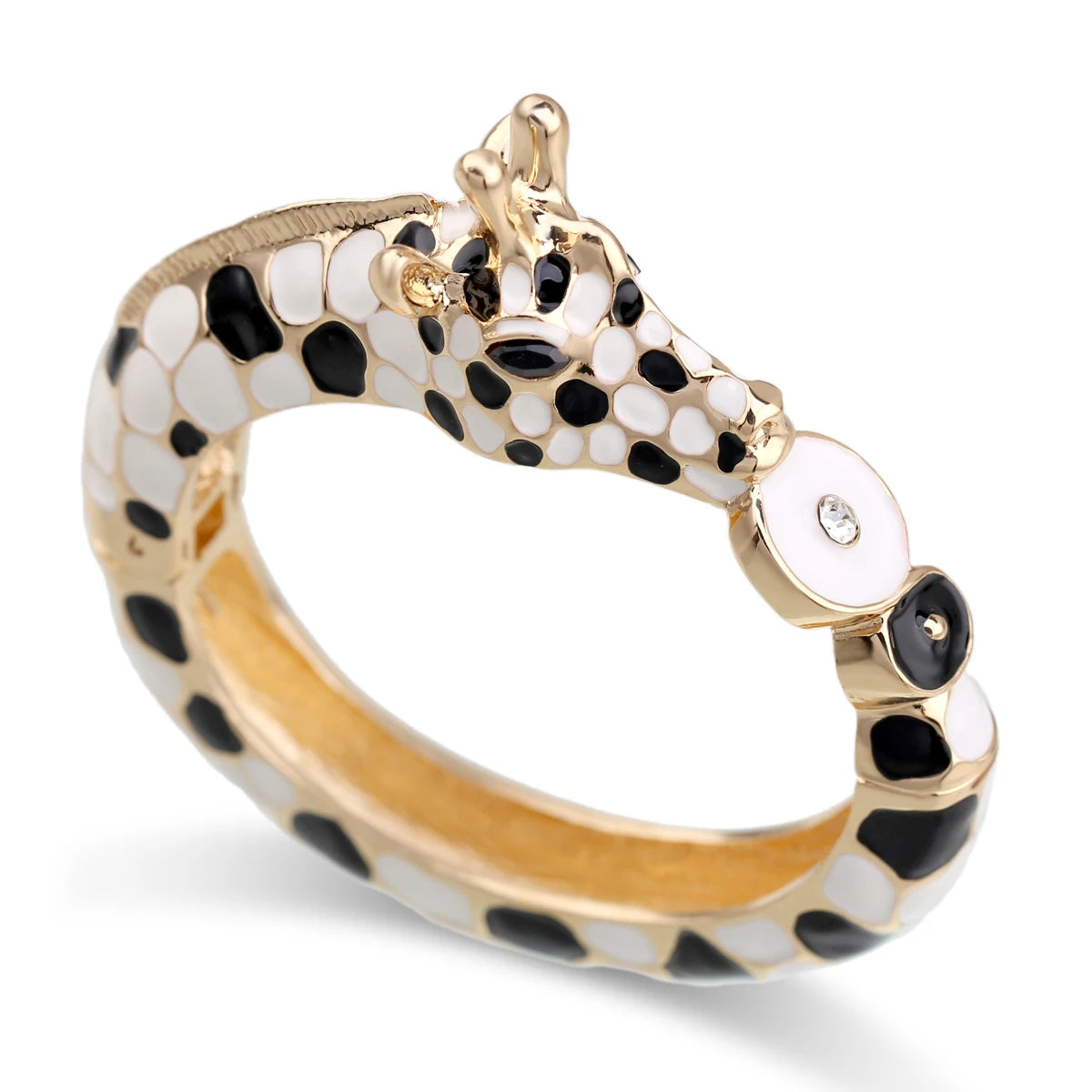 Gold Plated Zebra Enamel Statement Cuff Bracelet for Women