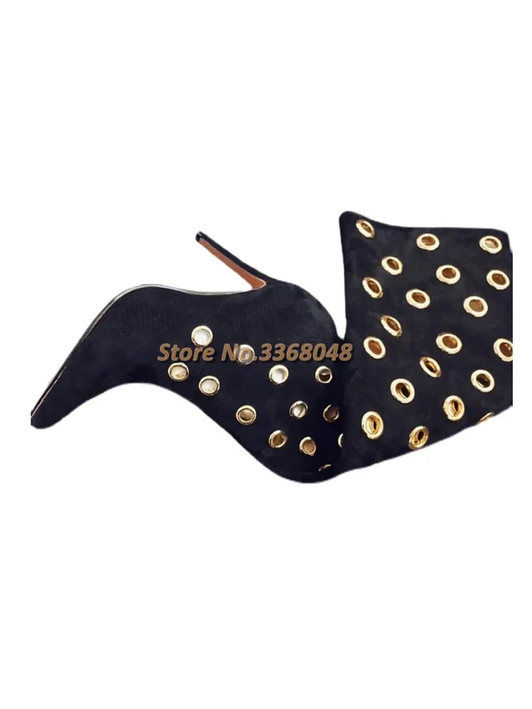 Suede Knee High with Metal Hollow Detailing Boots for Women