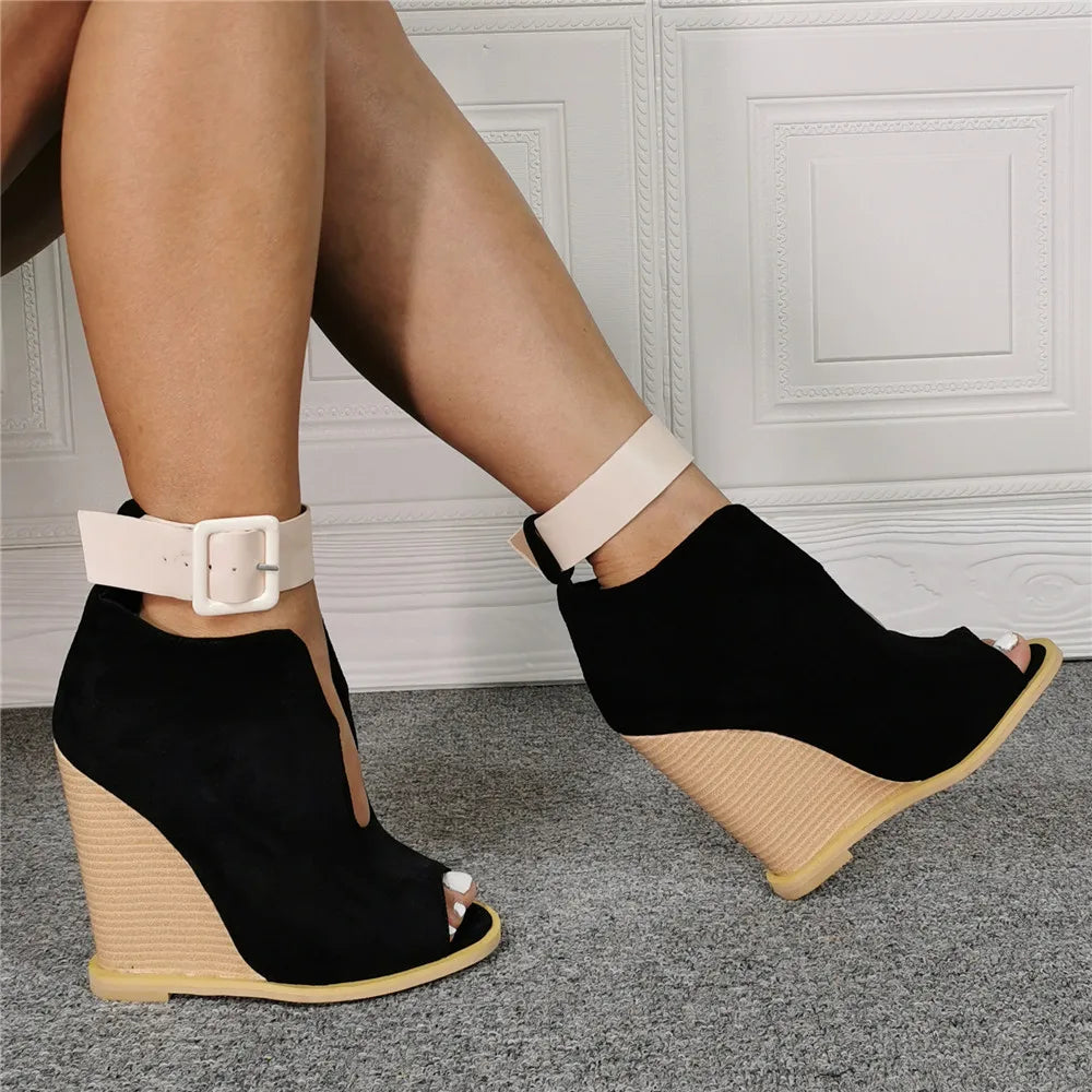 Adjustable Strap Peep Toe Wedge Sandals