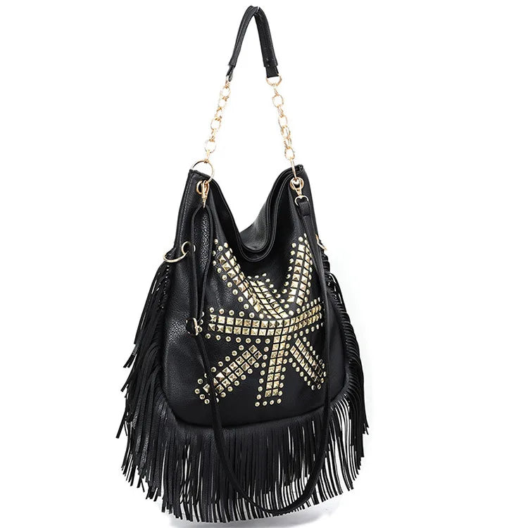 Rivet Tassel Large Capacity Crossbody Shoulder Bag for Women
