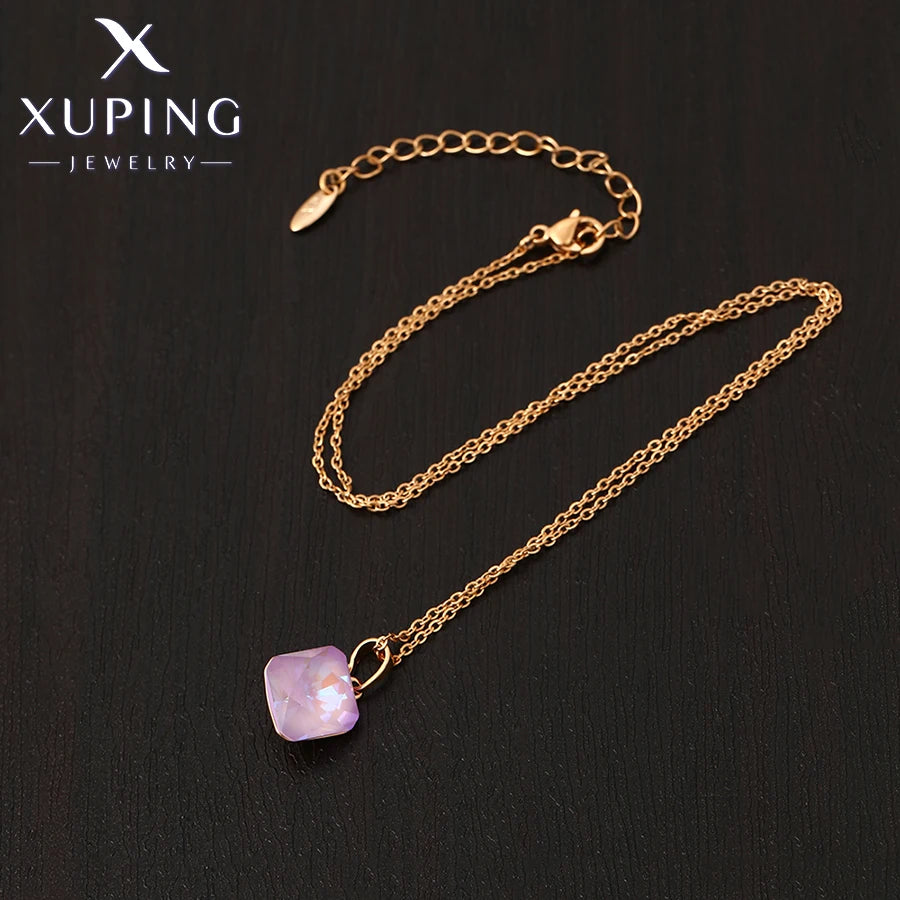 Square Crystal Pendant Necklace