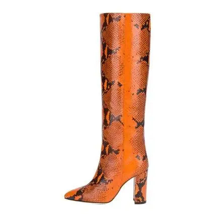 Pointed Toe Slip On Leather Knee High Boots for Women
