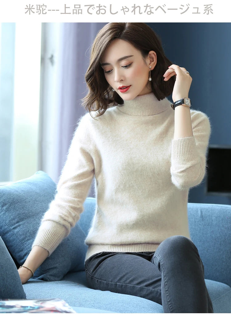 Warm High Collar Heavyweight Knit Pullover Sweater for Women