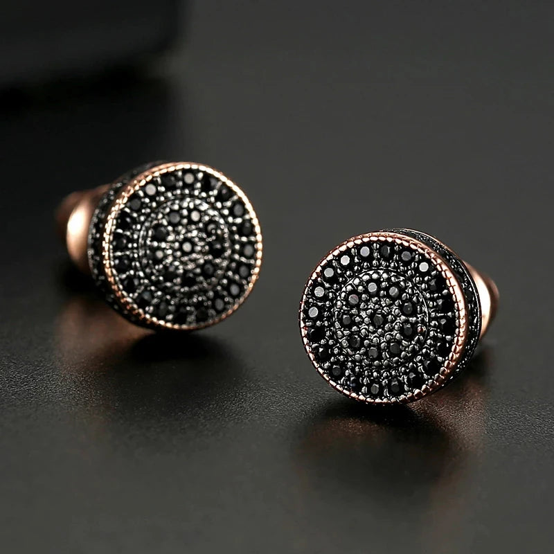 Black Zircon Rose Gold Stud Earrings