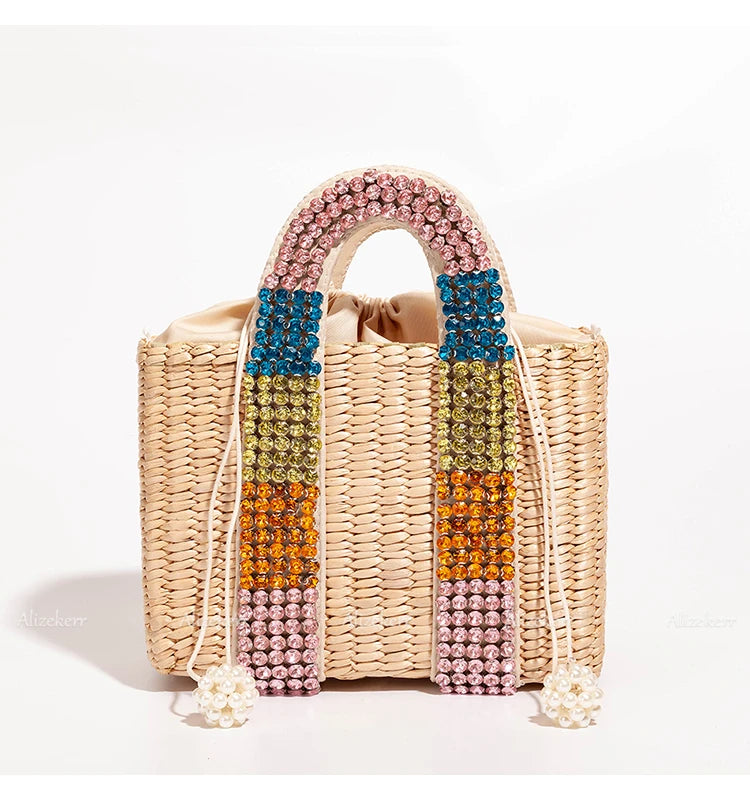 Delicate Handwoven Beaded Straw Tote Bag for Women