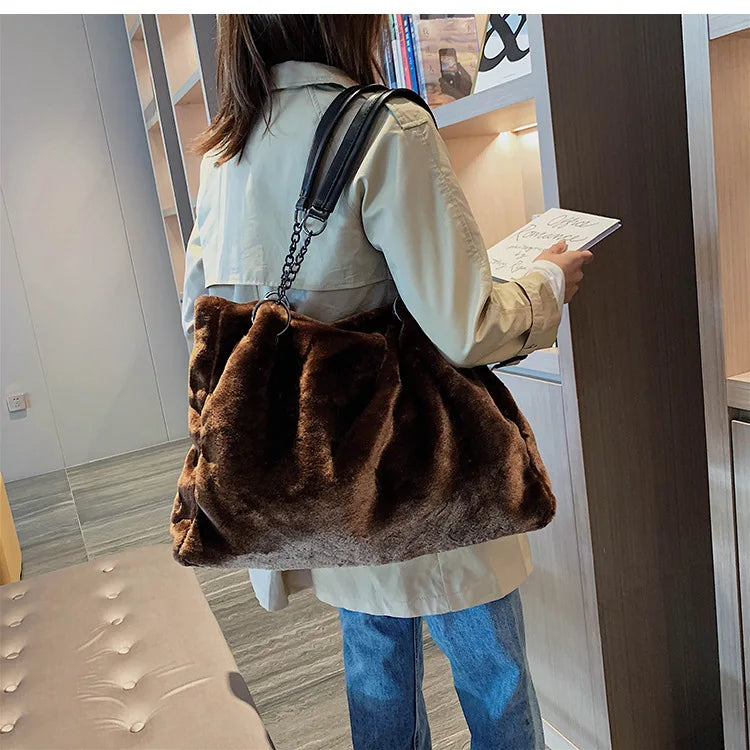 Soft Plush Large Capacity Luxury Shoulder Bag for Women