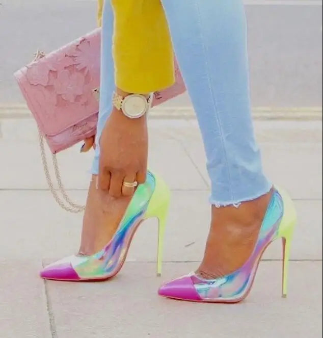 Iridescent Patent Pointed Toe Stiletto Pumps for Women
