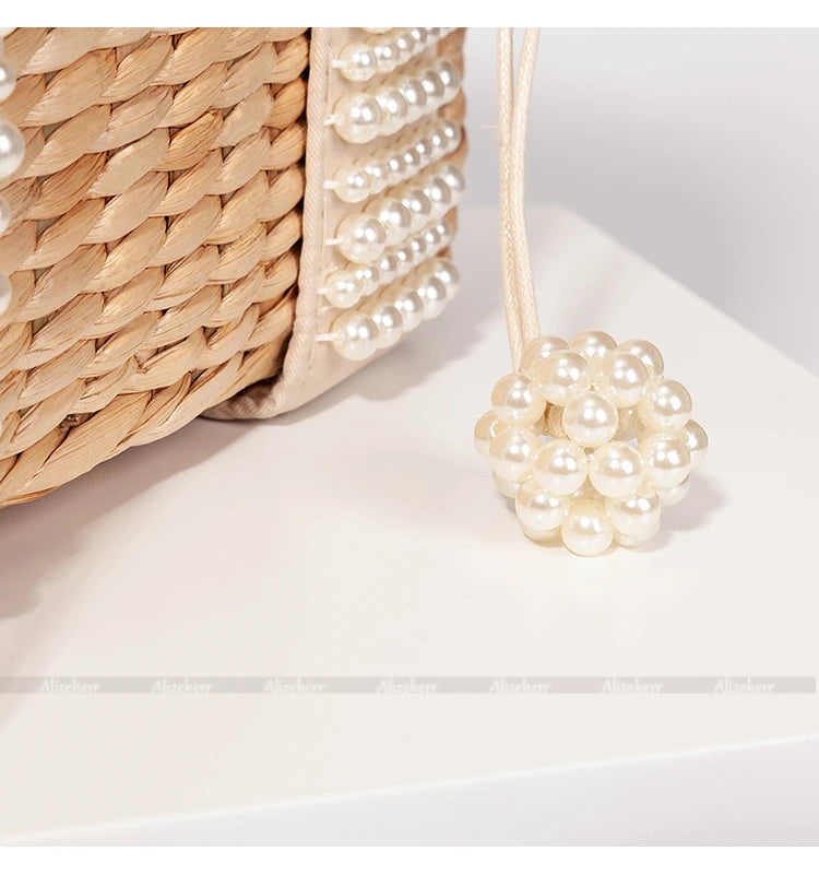 Delicate Handwoven Beaded Straw Tote Bag for Women