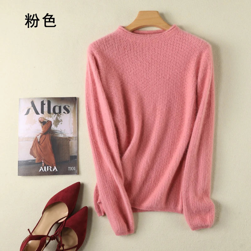 Hollow Knit Cashmere Long Sleeve Sweater for Women