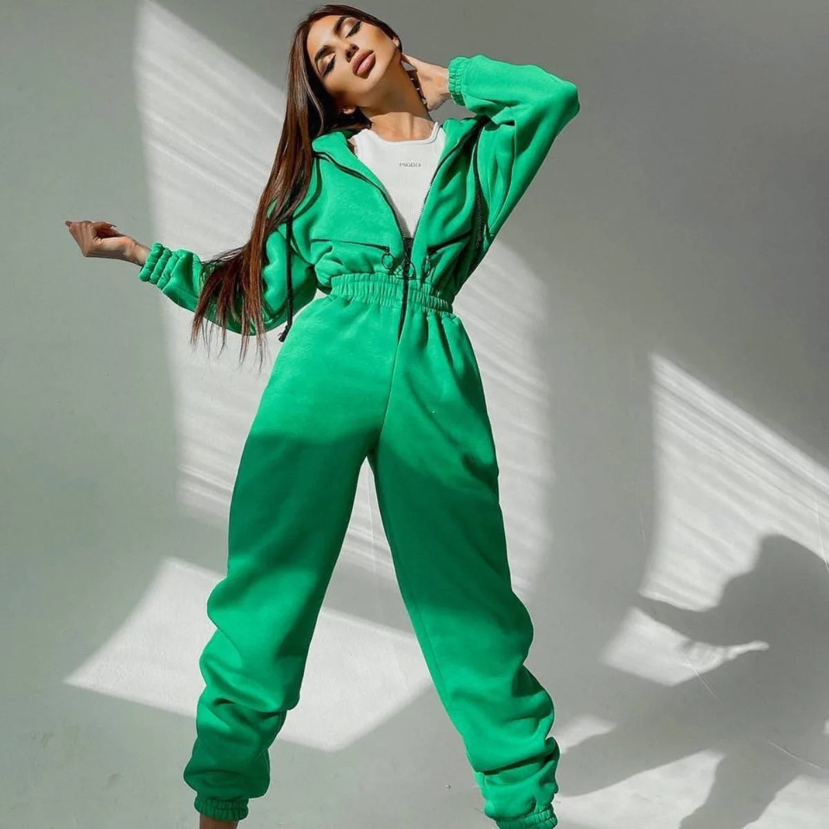 Casual Long Sleeve Hooded Jumpsuit With Pockets for Women