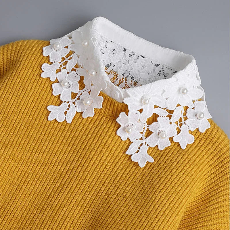 White Fake Collar Shirt Women Shawl Detachable Shirt Collar Lace False Collar Lapel Blouse Women Clothes Accessories Faux Col