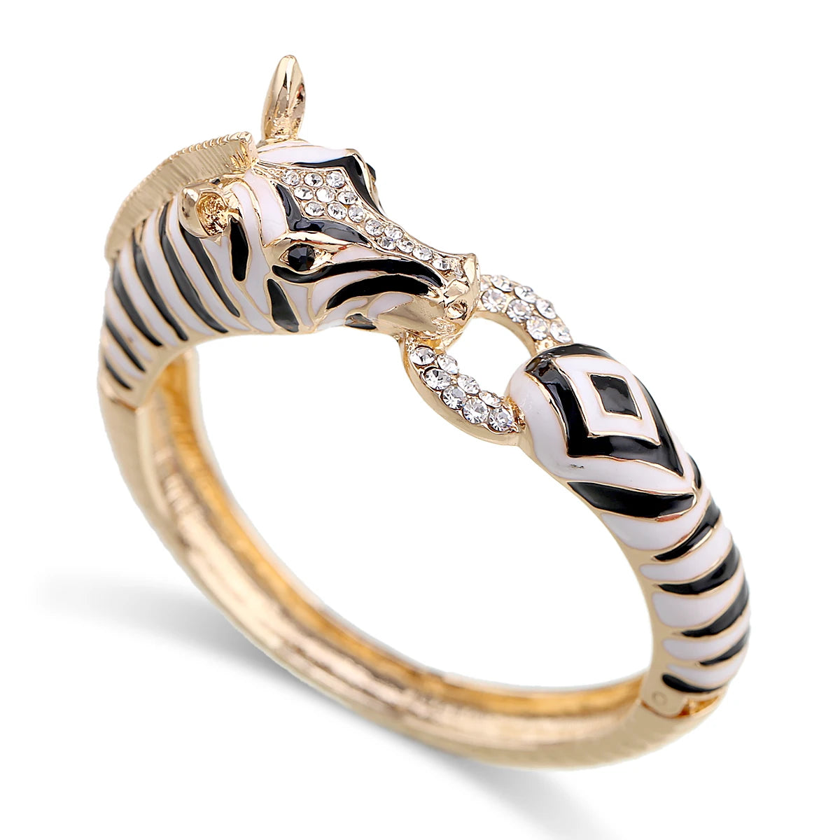 Gold Plated Crystal Zebra Style Cuff Bracelet for Women