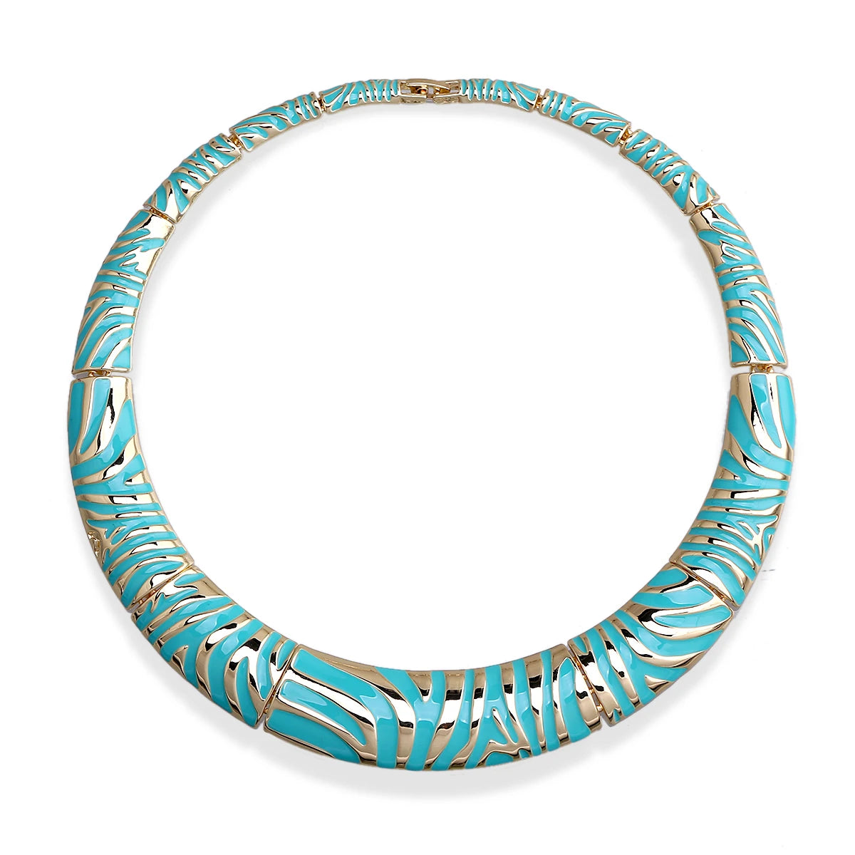 Gold Plated Zebra Stripe Enamel Collar Necklace for Women