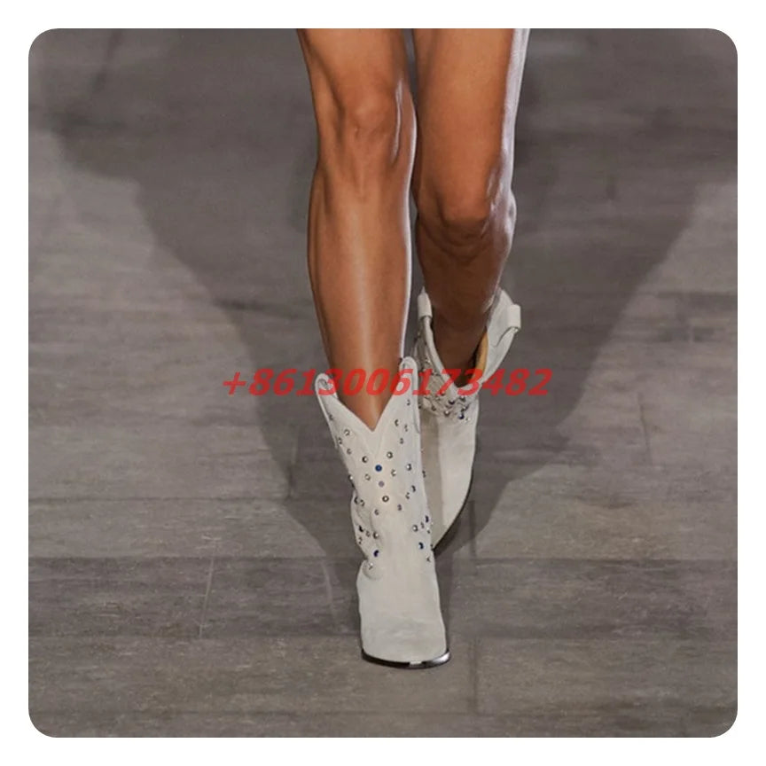 Handcrafted Crystal Beaded Punk Style Ankle Boots For Women