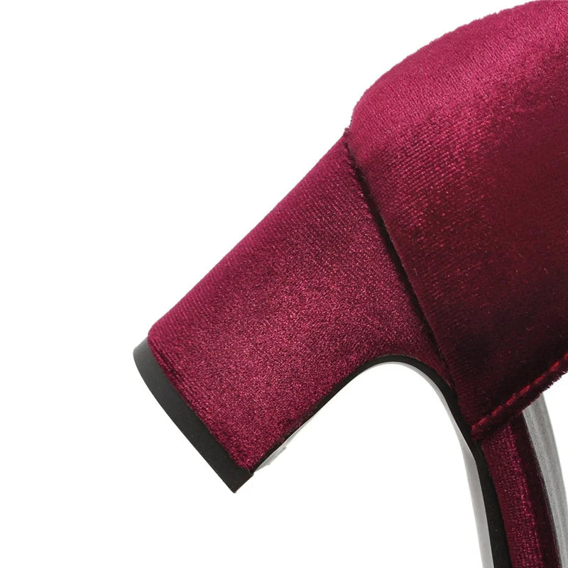 Velvet T Strap Square Heel Mary Janes