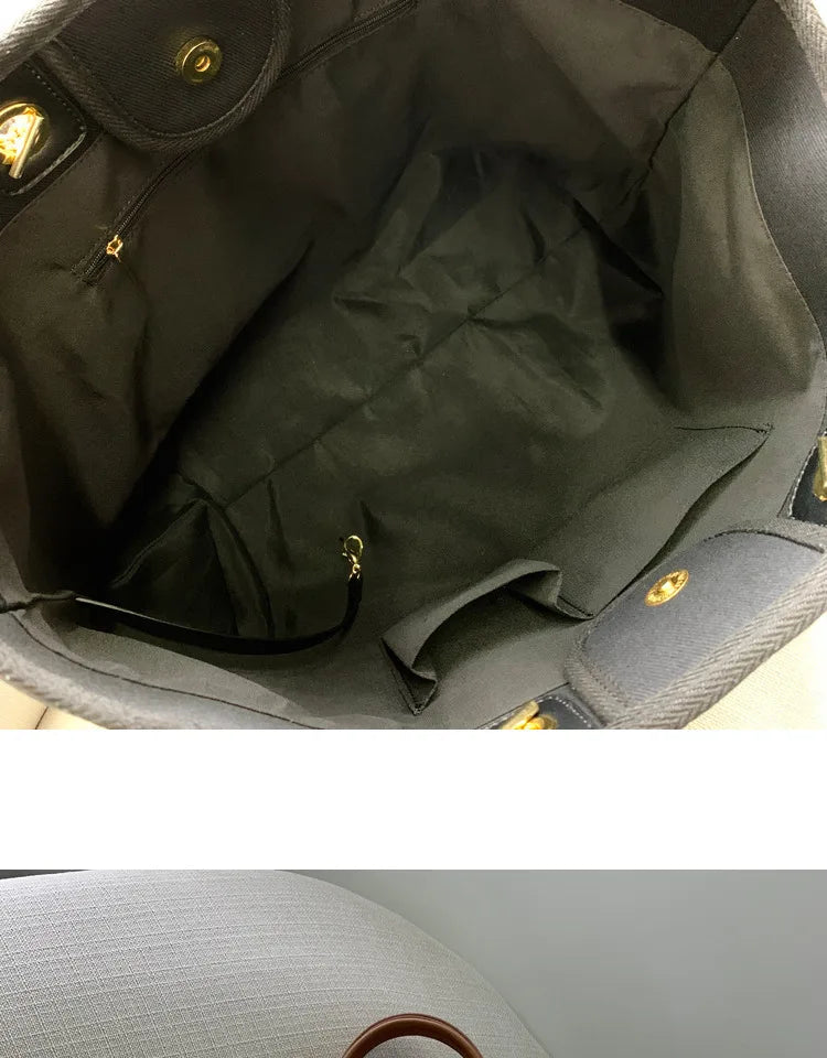 New Women Tote Bag Fashion Canvas Large Handbag Chains Genuine Leather Shoulder Bags Ladies Big Messenger Bag Shopping Bag