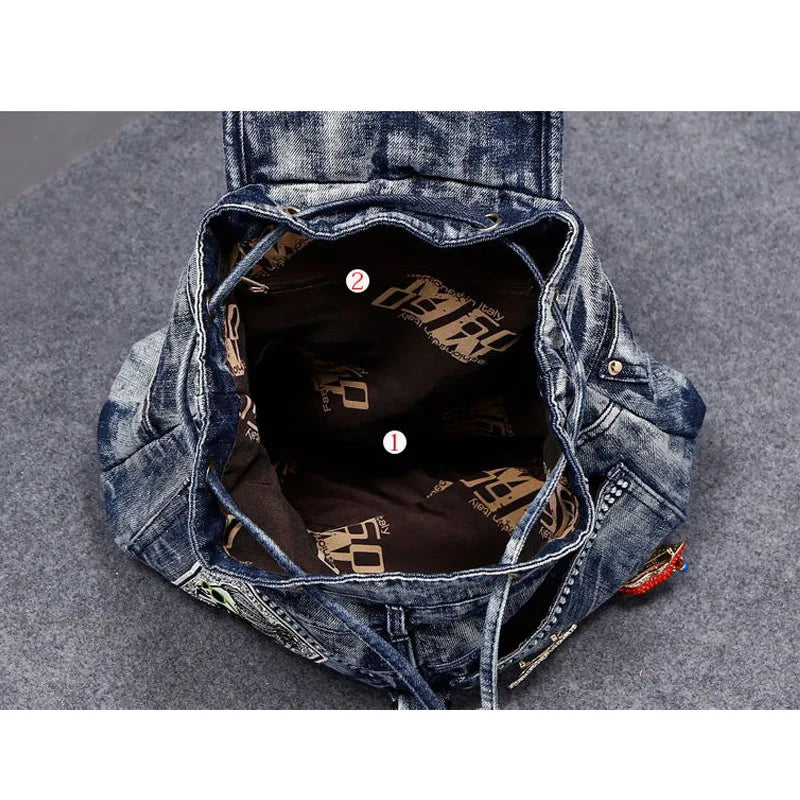 Large Denim Anti Theft Casual Travel Backpack for Women