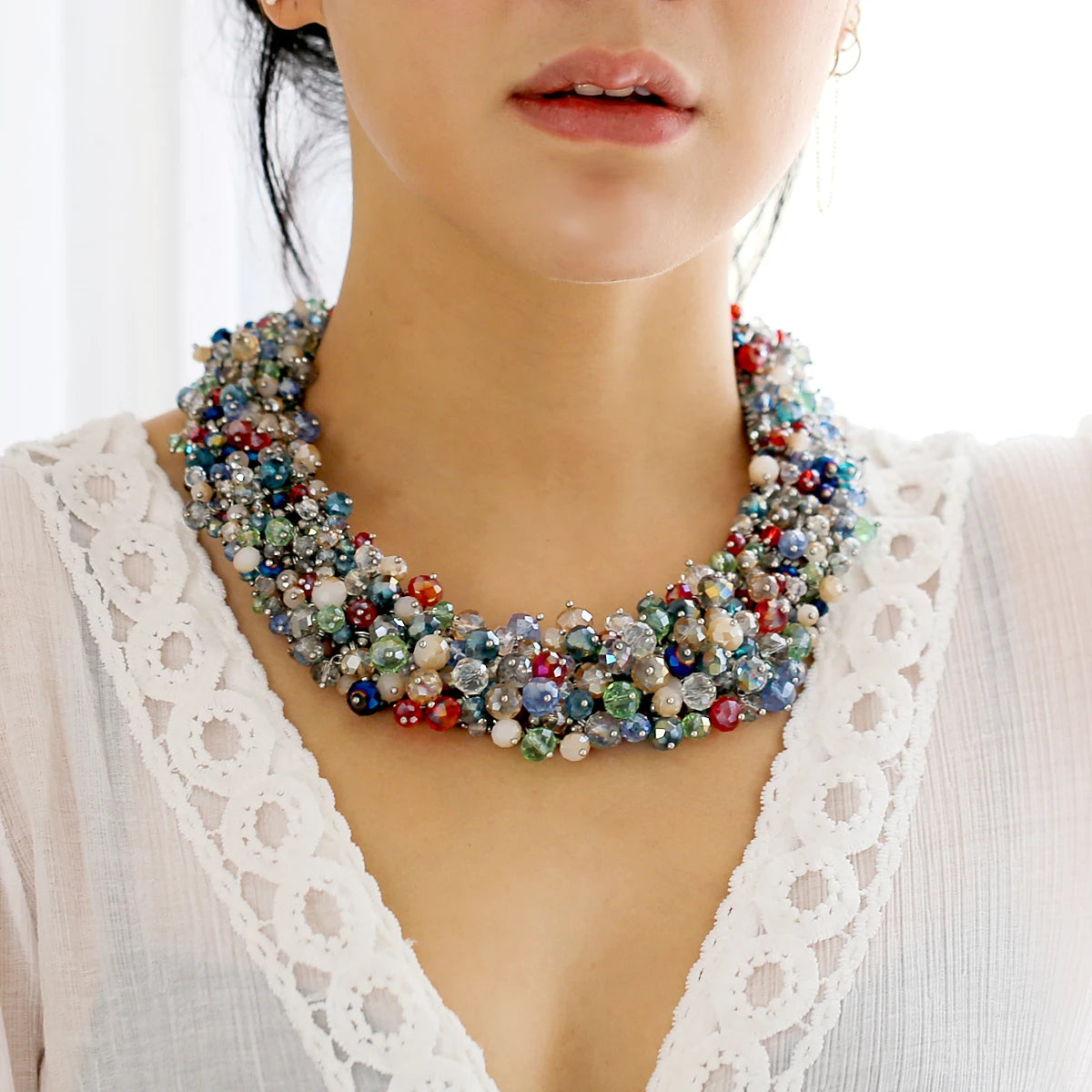 Double Layer Turquoise Bead Statement Necklace for Women