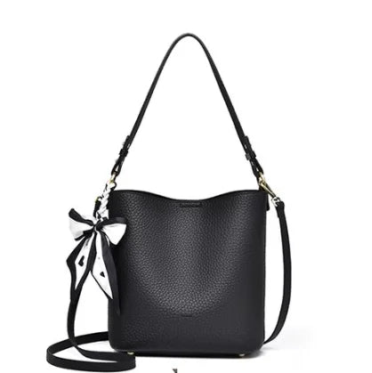 2024 Women's Fashionable Soft Leather Bucket Bag Stylish and Versatile Single Shoulder Zipper Closure Casual Crossbody Bag
