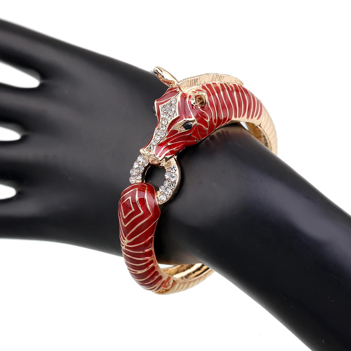 Gold Plated Crystal Zebra Style Cuff Bracelet for Women