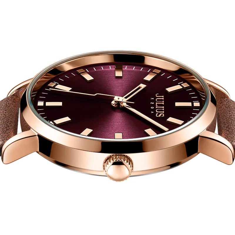 New Simple Lady Women's Watch Miyota Mov't Fine Fashion Hours Bracelet Simple Real Leather Clock Girl's Birthday Gift Julius Box