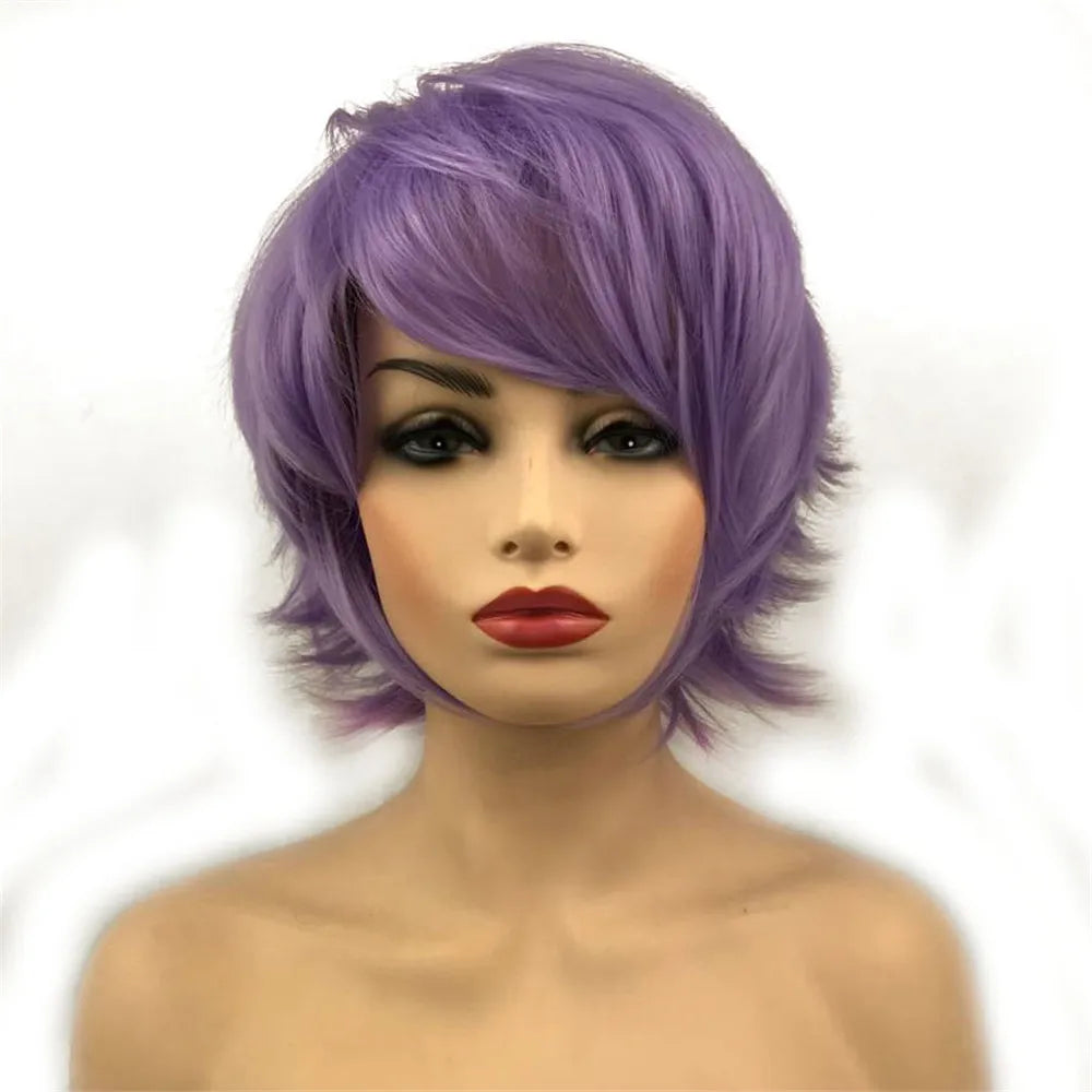 Straight Blue And Red Synthetic Cosplay Wig For Women