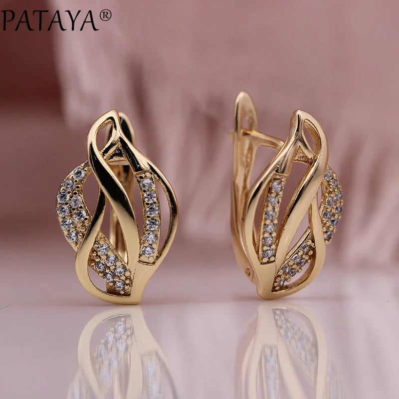 Rose Gold Leaf Zirconia Drop Earrings