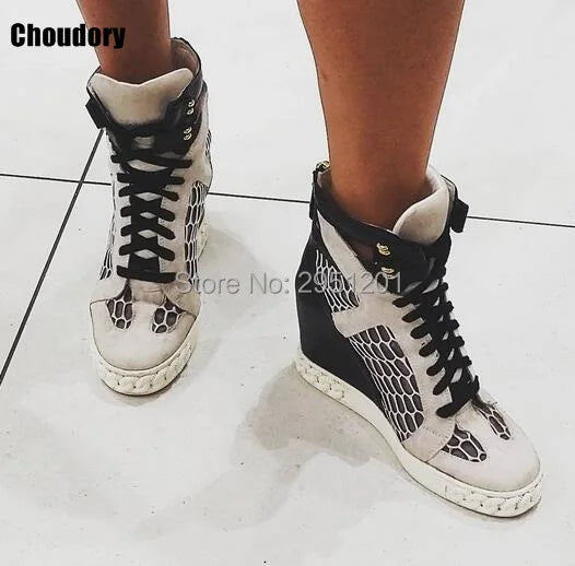 Lace Up Breathable Mesh Platform Wedge Shoes With Rivet Decoration For Women