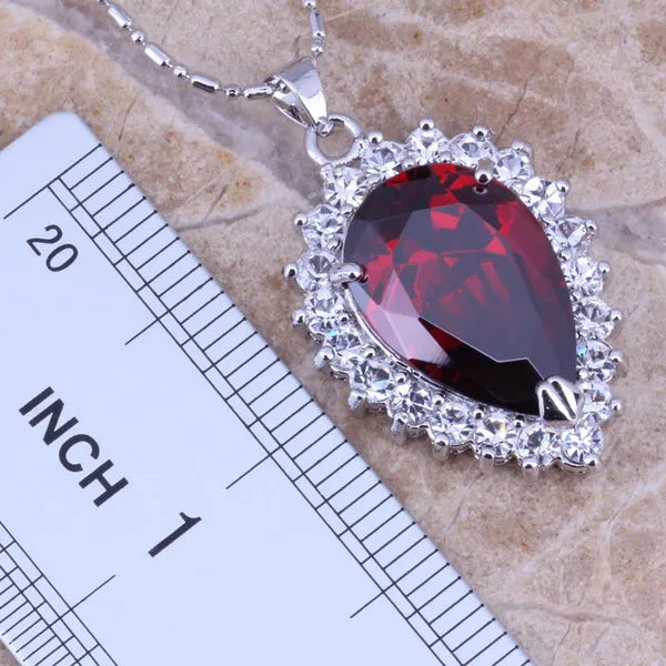 Red Garnet and CZ Silver Plated Jewelry Set for Women
