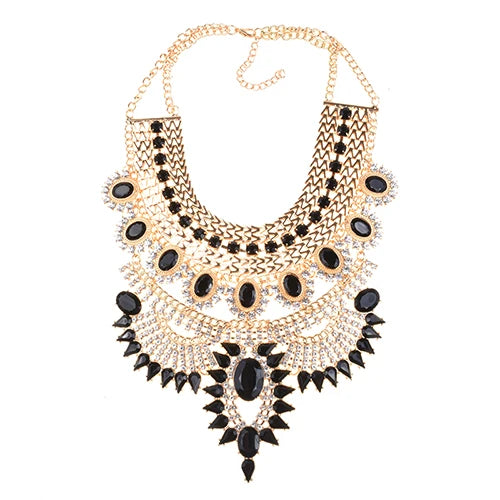 Chunky Crystal Rhinestone Statement Bib Necklace for Women