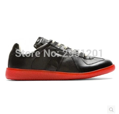 Elegant High Quality Red Leather Lace Up Low Top Running Shoes For Men