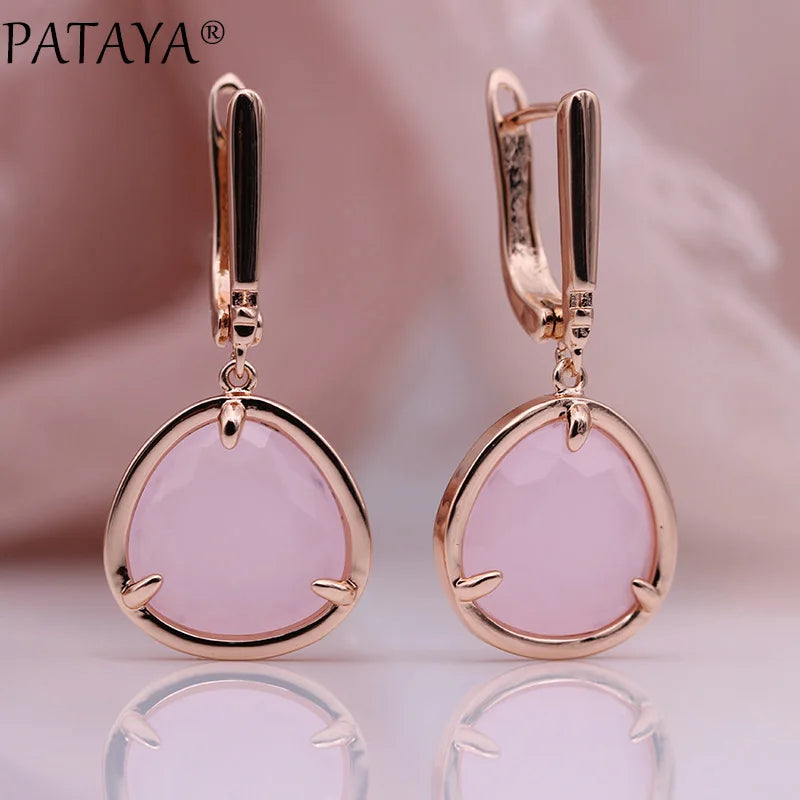Green Triangle Zirconia Drop Earrings