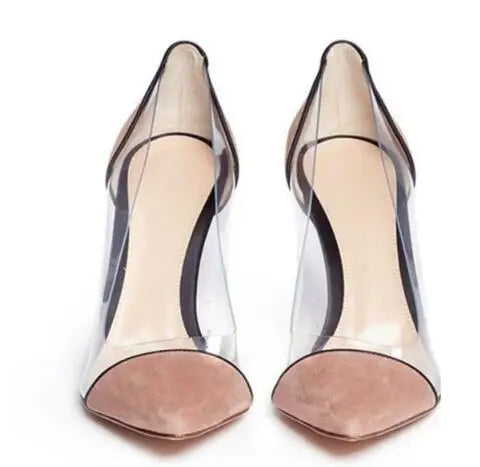 Leopard Print Pointed Toe Thin Heel Transparent Office Pumps For Women