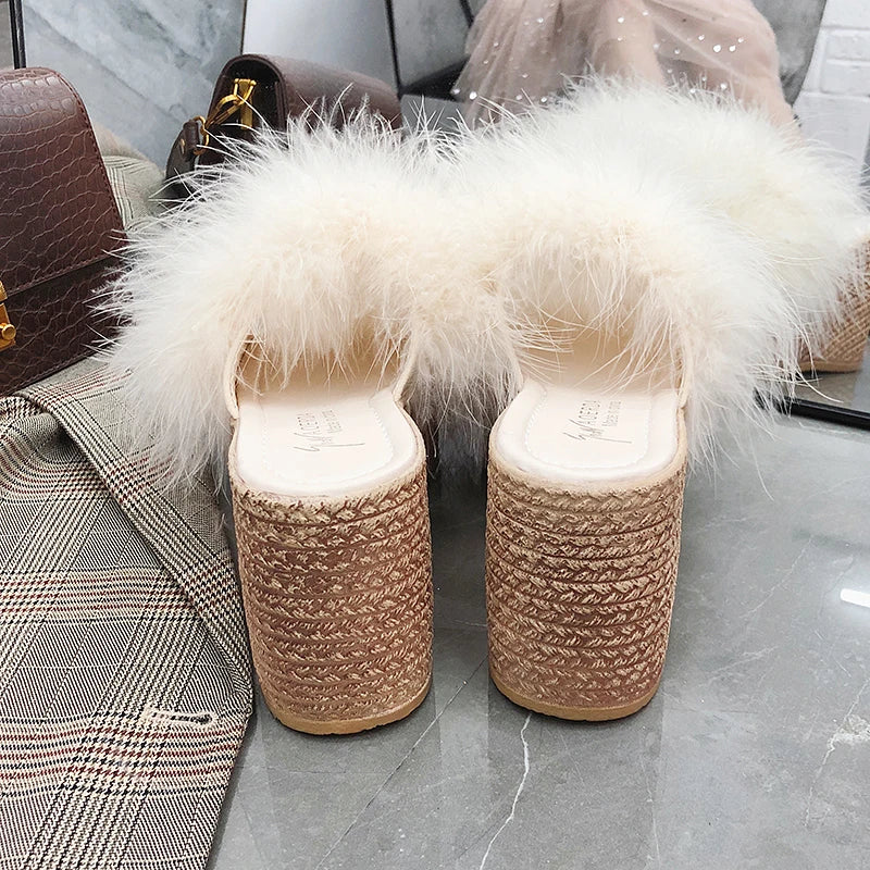 Plush Faux Fur Wedge Slide