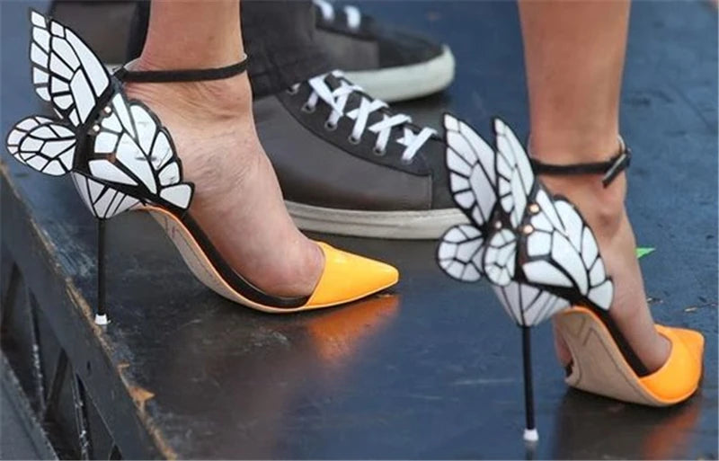 Patent Leather Butterfly Pointed Toe Buckle Strap Pumps for Women