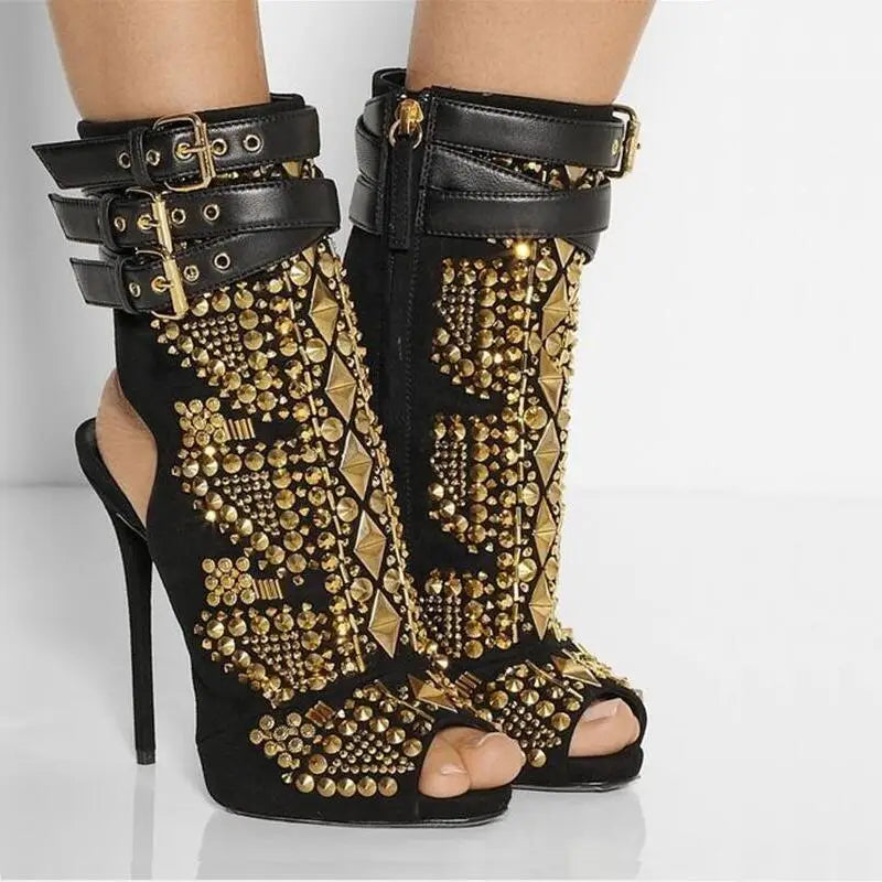 Open Toe Buckle Rivet Punk Gladiator Sandals for Women