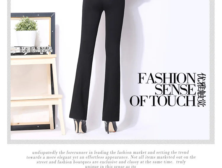Vintage Office skinny Women Pants Trousers Zipper High Waist Pocket Flare pants formal OL Office Career Capris Work Wear Black