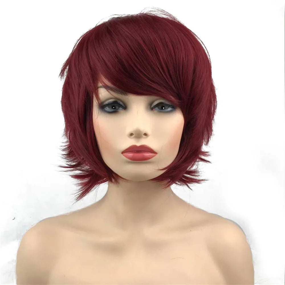 Straight Blue And Red Synthetic Cosplay Wig For Women