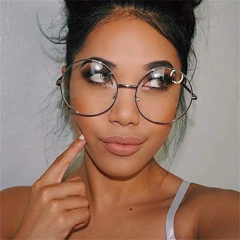Stylish Oversized Round Metal Eyeglass Frames for Women