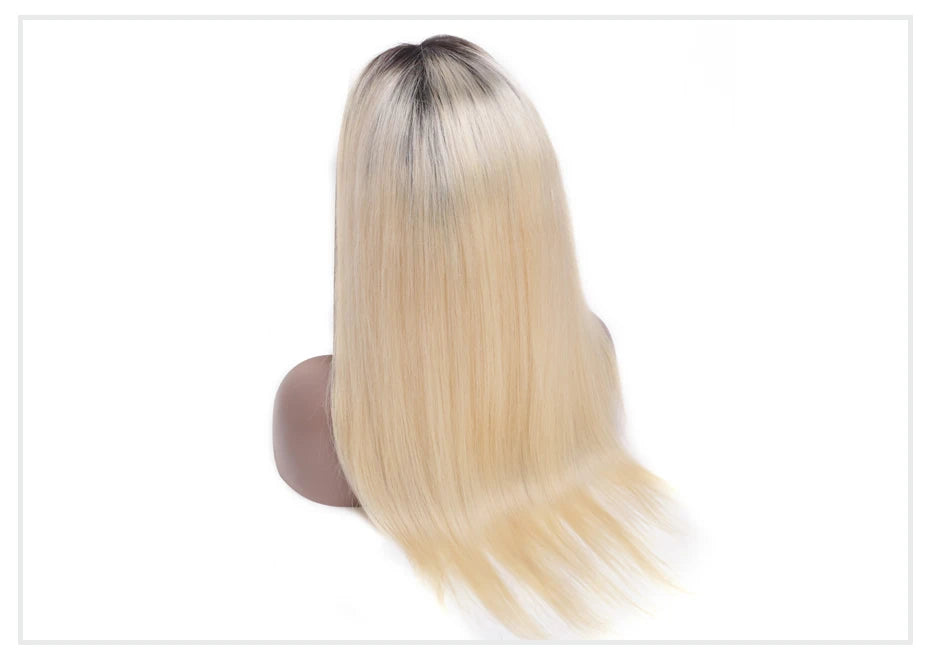 13x6 Lace Frontal Wig Brazilian Straight Full Lace Human Hair Wig 2 Tone Dark Root 1B 613 Ombre Blonde Lace Front Wigs for Women