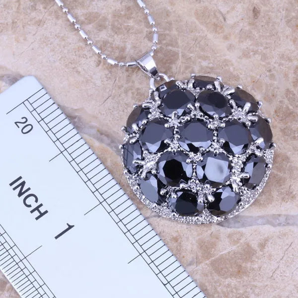 Black Cubic Zirconia Jewelry Set with Ring, Earrings and Pendant for Women