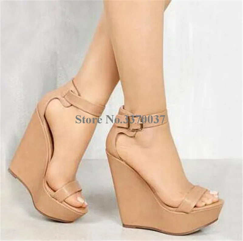 High Leather Platform Wedge Sandals