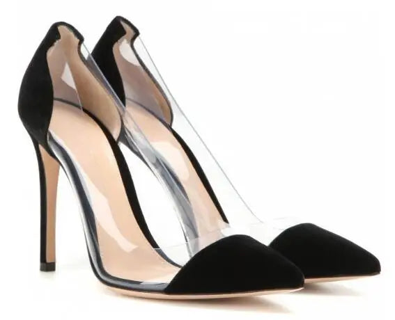 Leopard Print Pointed Toe Thin Heel Transparent Office Pumps For Women