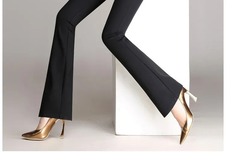 Vintage Office skinny Women Pants Trousers Zipper High Waist Pocket Flare pants formal OL Office Career Capris Work Wear Black