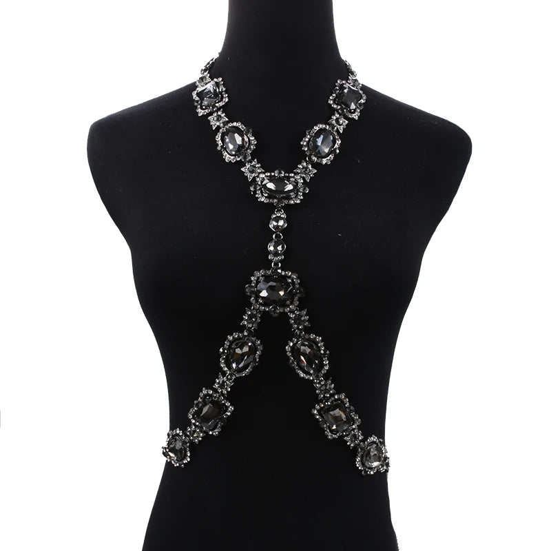 Long Crystal Rhinestone Body Chain Necklace for Women