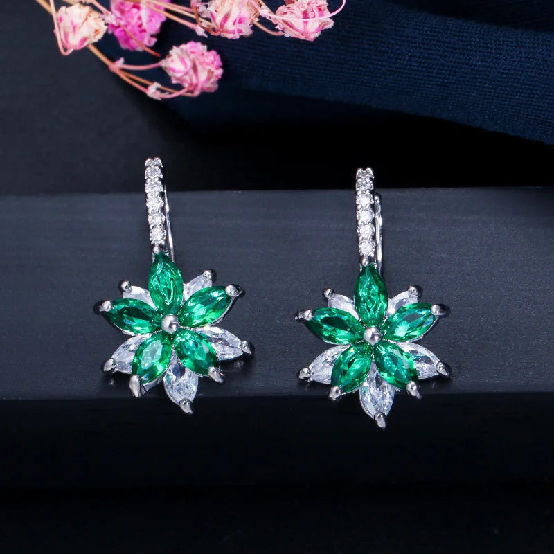 Colorful Cubic Zirconia Flower Earrings