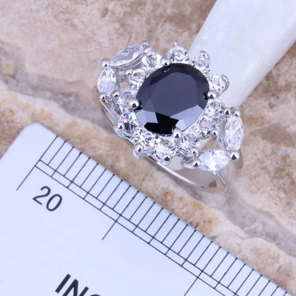Black Cubic Zirconia Silver Plated Jewelry Set for Women