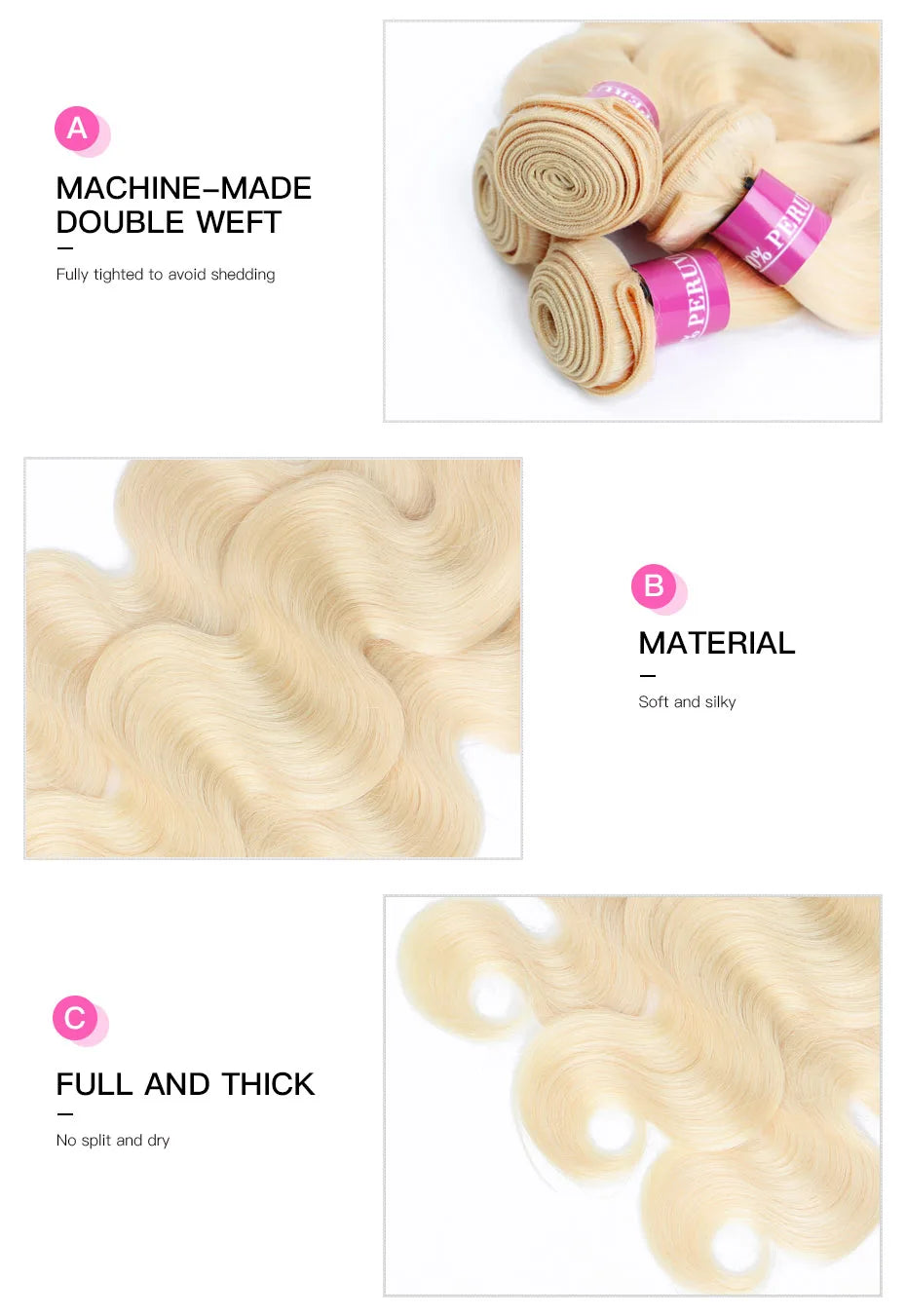 Peruvian Body Wave Remy Hair Weave Bundles for Women